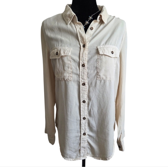 Love Tree Beige Collared Shirt Women's Size Medium - Picture 1 of 13